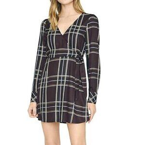 NWT Sanctuary Upbeat Brown Plaid, Long Sleeve, V neck, Wrap Dress, Size 10